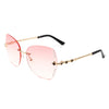 Kineticx - Oversize Rimless Butterfly Shape Tinted Rhinestone Fashion Sunglasses