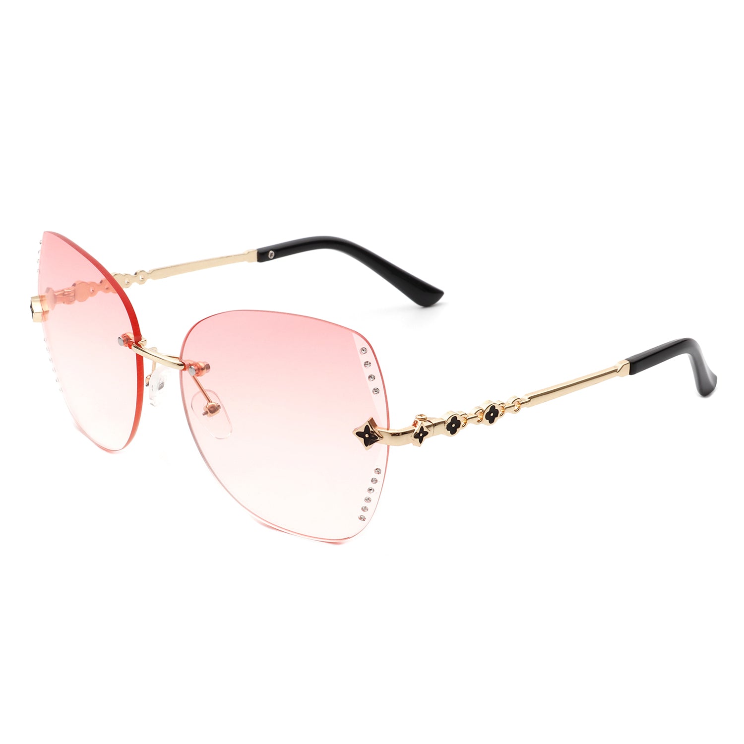 Kineticx - Oversize Rimless Butterfly Shape Tinted Rhinestone Fashion Sunglasses Pink
