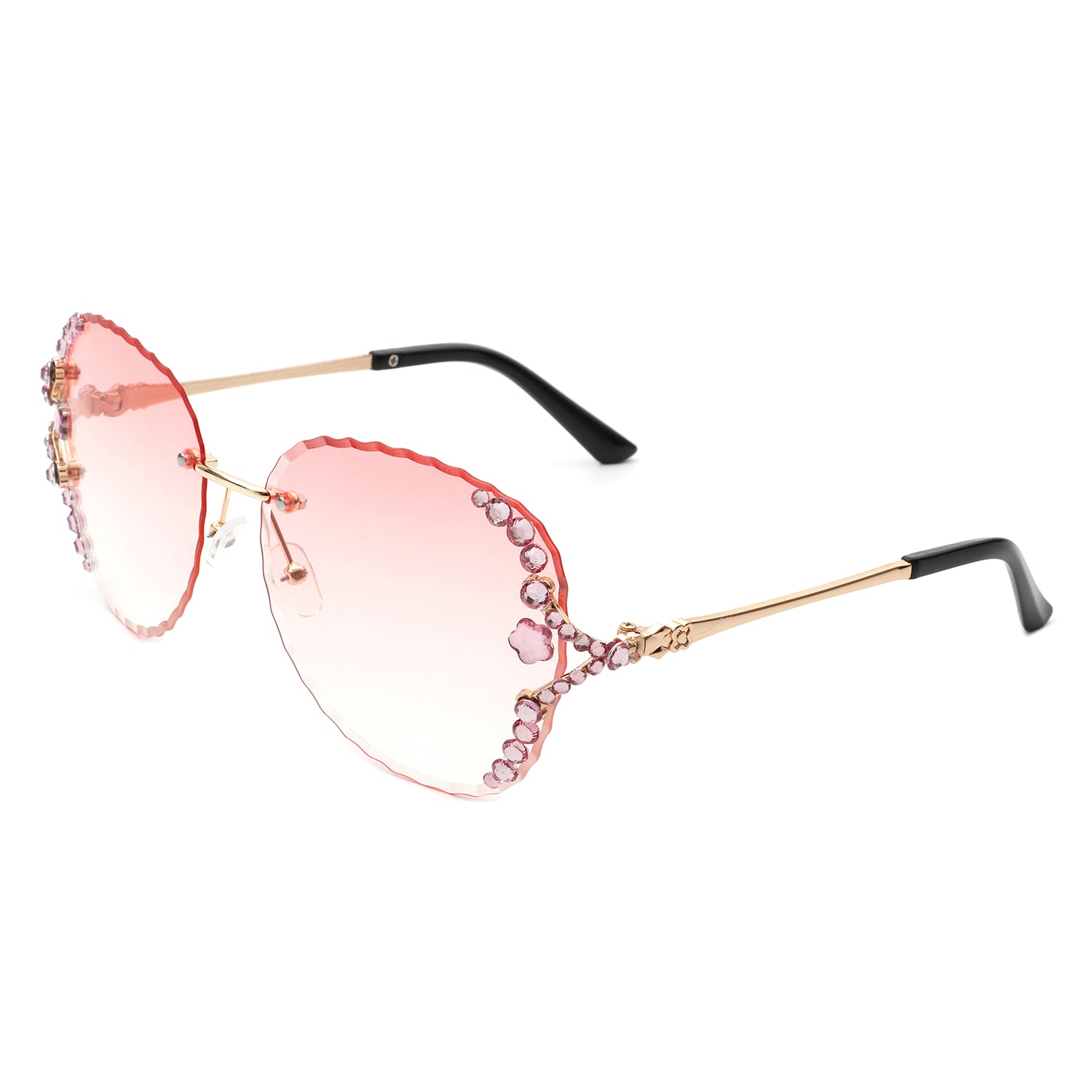 Lightblu - Women Fashion Oversize Rimless Round Rhinestone Design Sunglasses