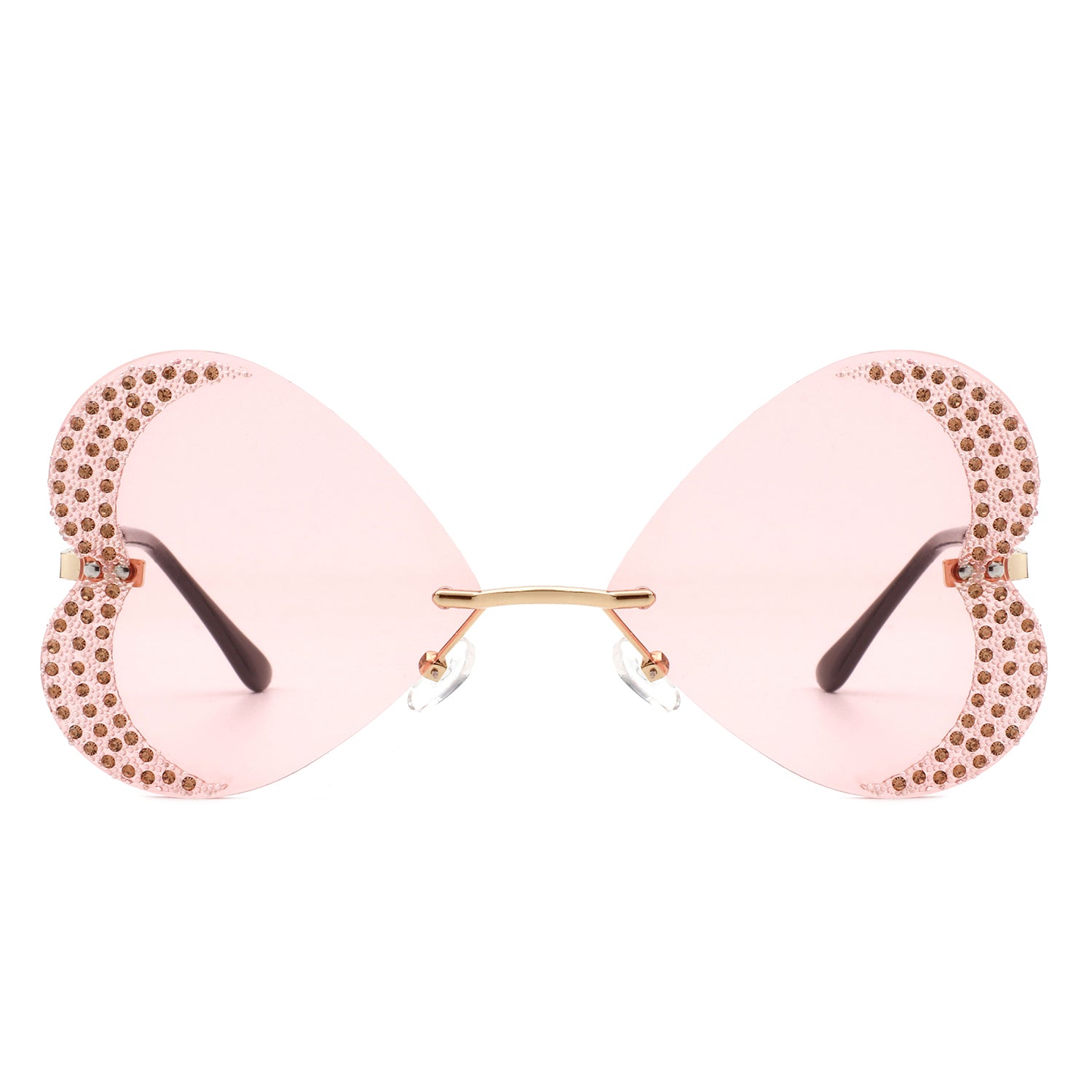 Quixotia - Rimless Butterfly Heart Shape Tinted Fashion Women Sunglasses