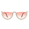 Florinda - Women Half Frame Rhinestone Round Fashion Sunglasses