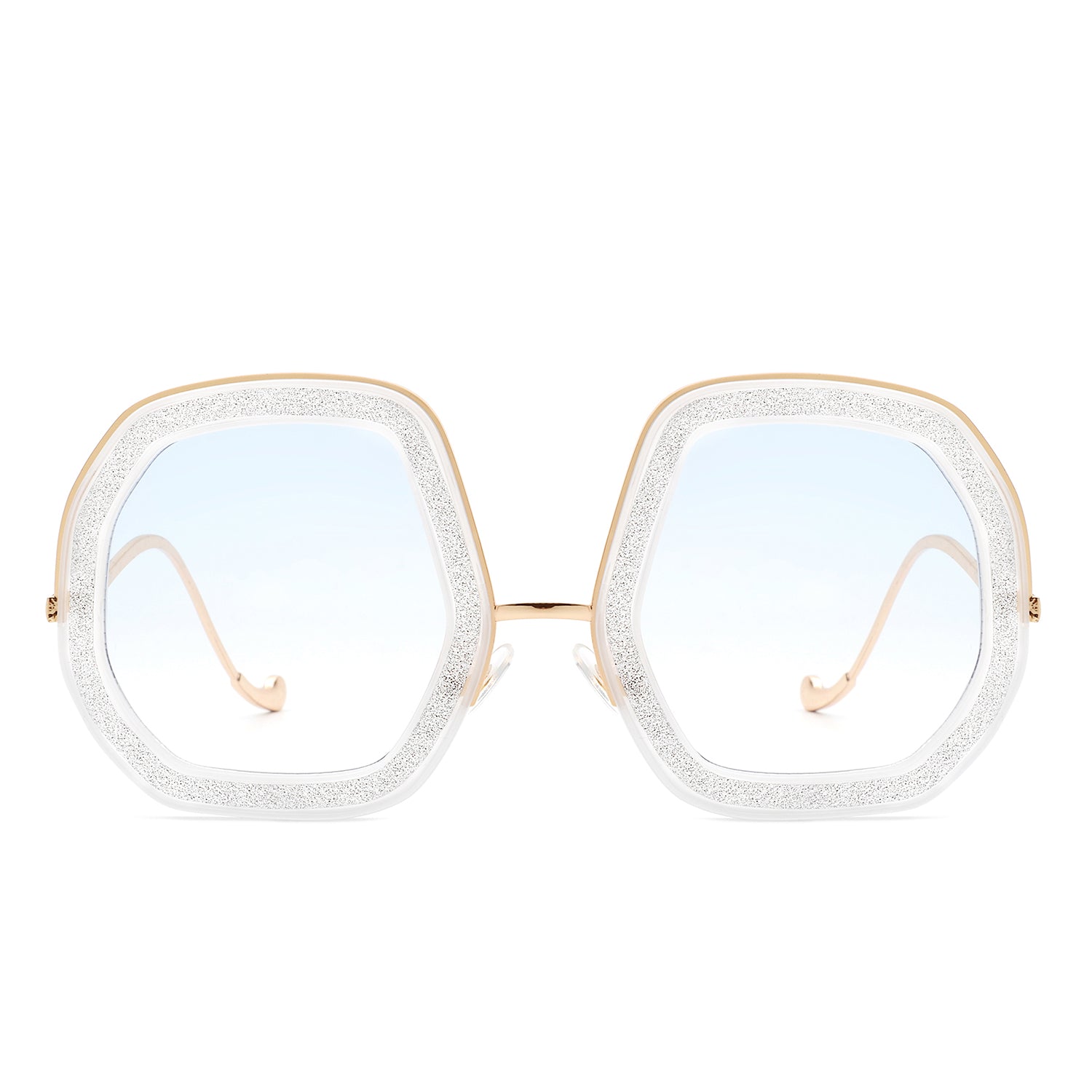 Xanadawn - Women Round Irregular Geometric Glitter Fashion Sunglasses