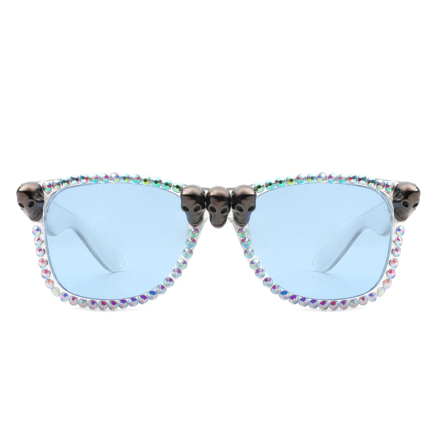 Myralis Classic Horn Rim Rhinestone Gothic Skull Square Sunglasses Red