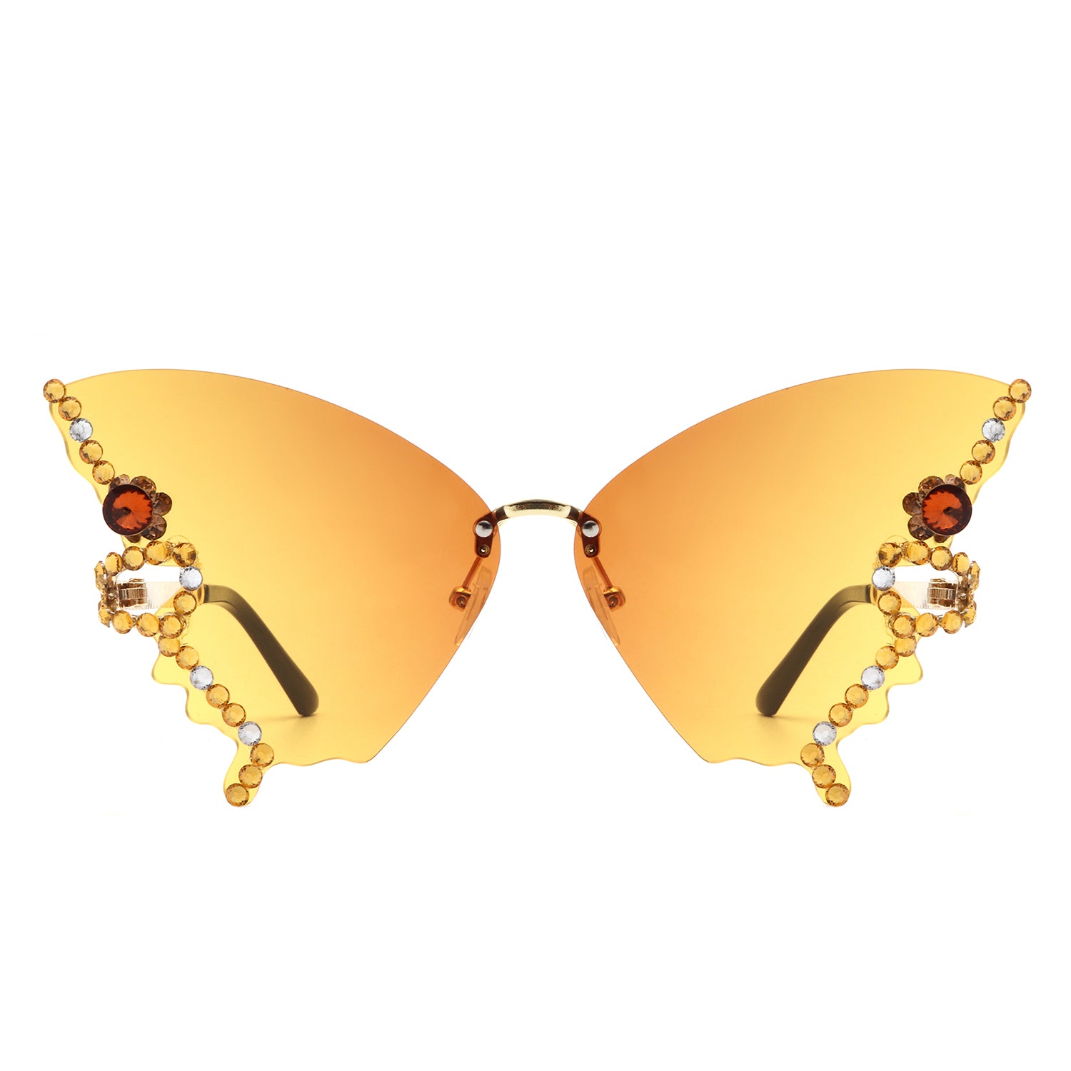 Lyrin - Rimless Oversize Rhinestone Butterfly Women Fashion Sunglasses