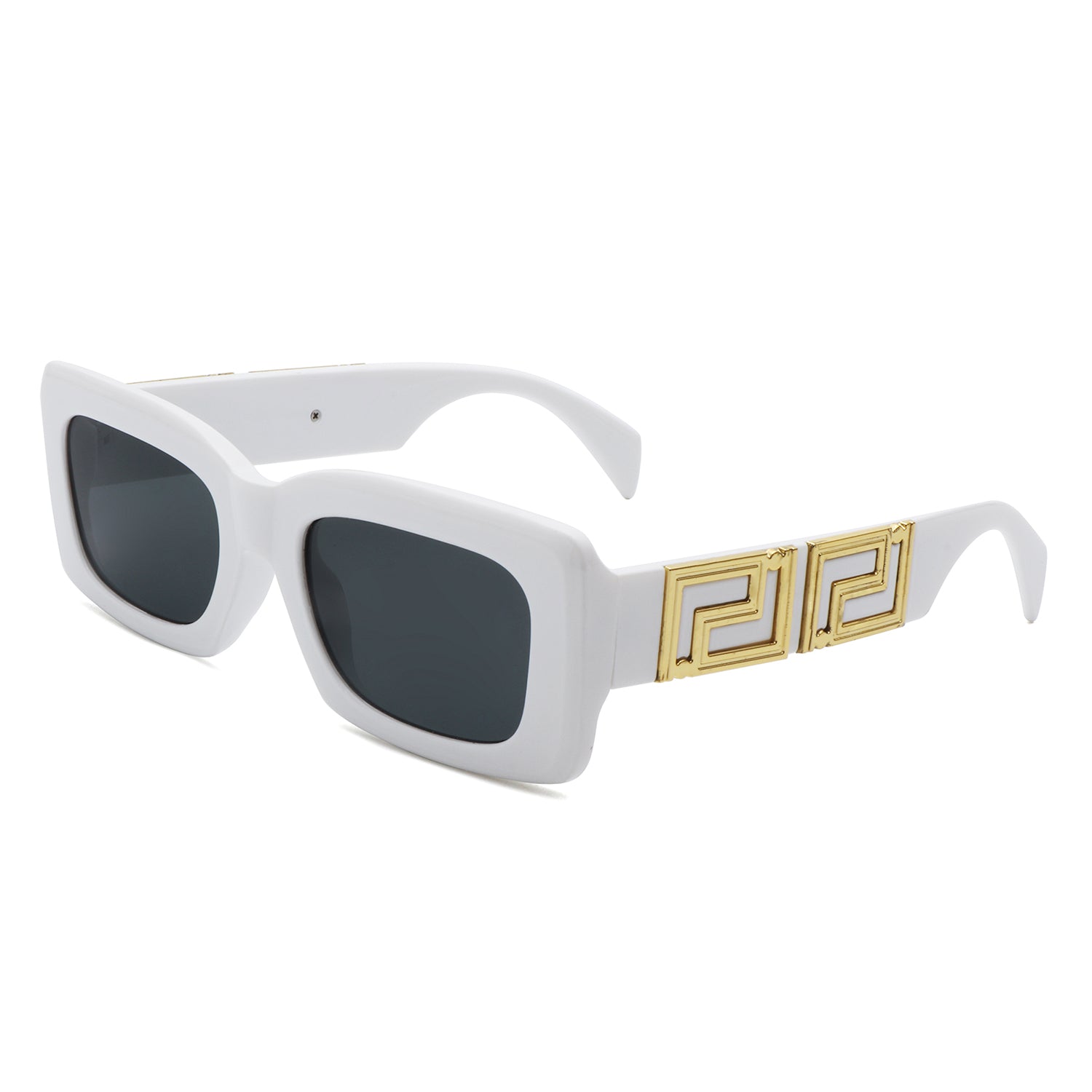 Ublaeso - Retro Square Thick Frame Luxury Fashion Sunglasses White