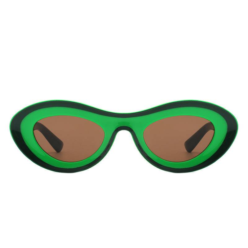 Alba - Oval Retro Round Tinted Fashion Sunglasses