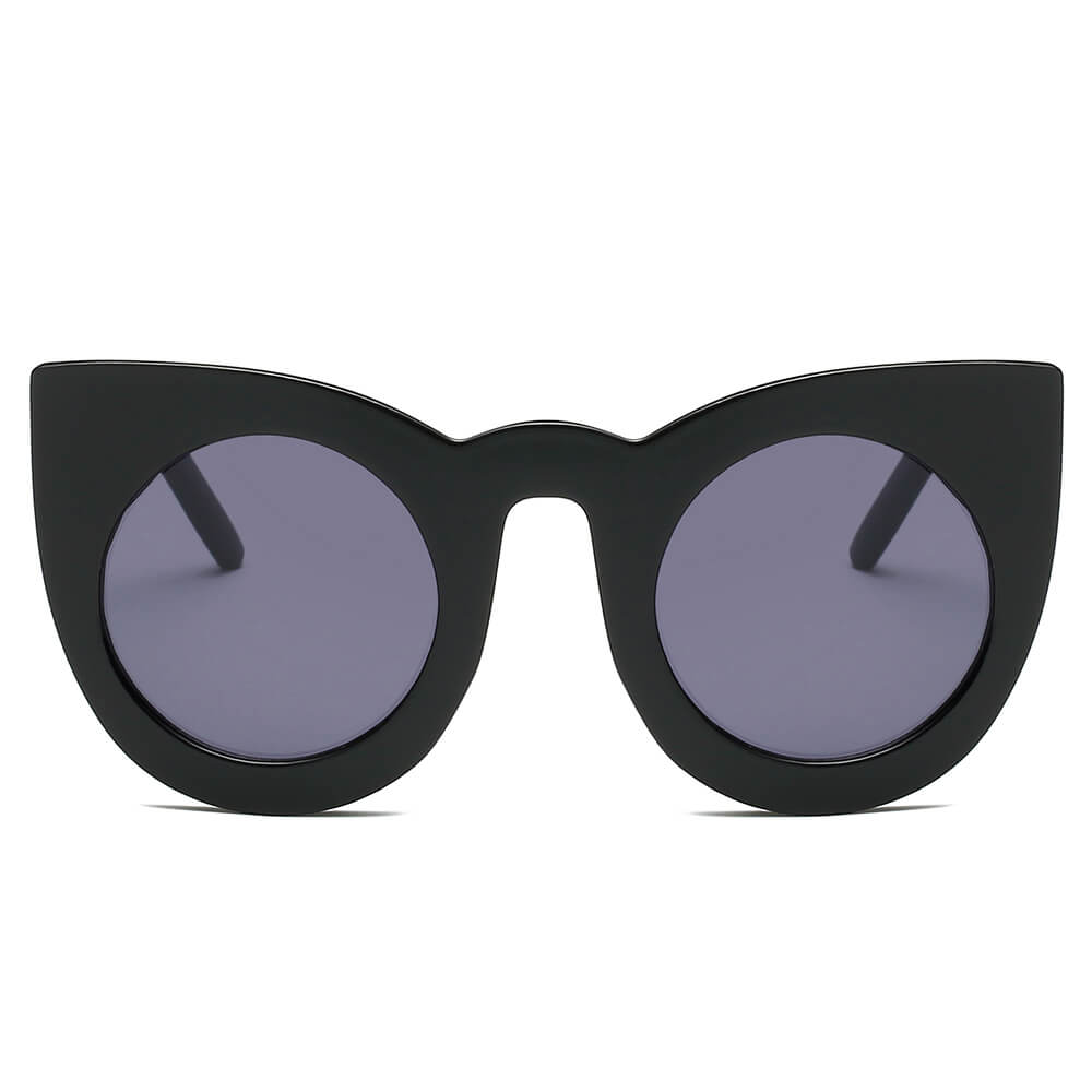 HINTON | S1066 - Women Round Cat Eye Oversize Sunglasses - Cramilo Eyewear - Stylish Trendy Affordable Sunglasses Clear Glasses Eye Wear Fashion