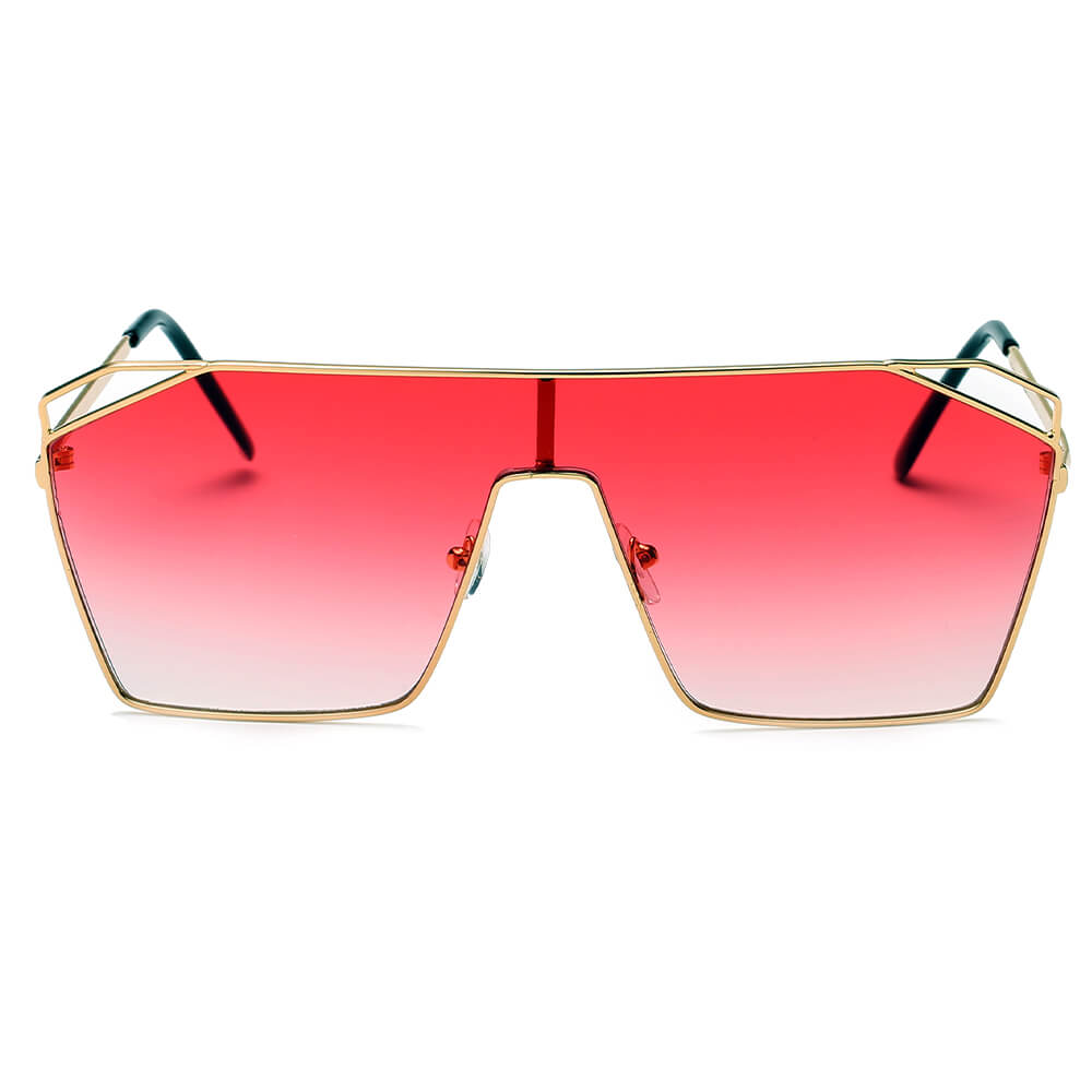 Laval | S2071 - Flat Top Metal Oversize Square Fashion Sunglasses Gradient Purple