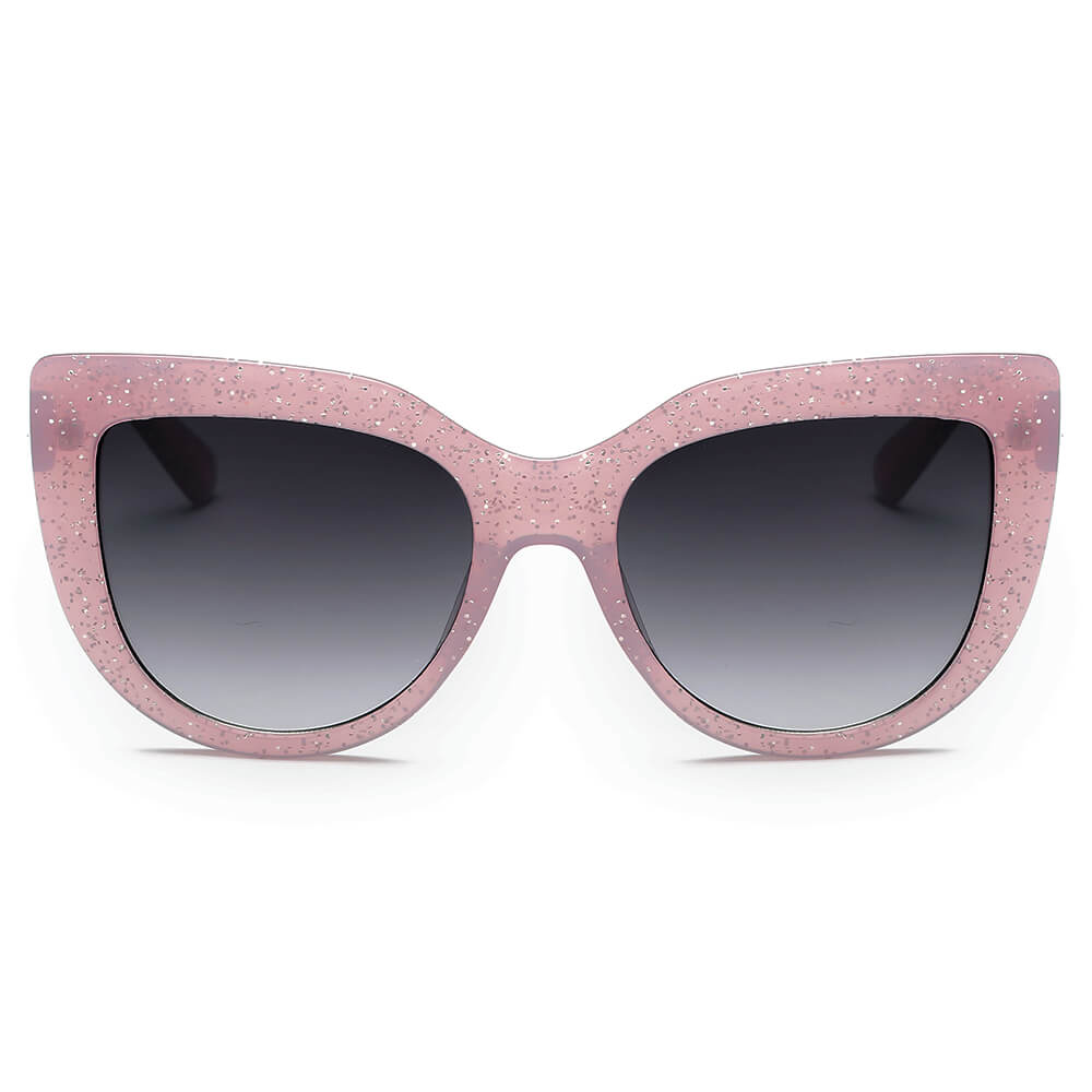 Helsinki | Women Round Cat Eye Oversized Fashion Sunglasses - Black