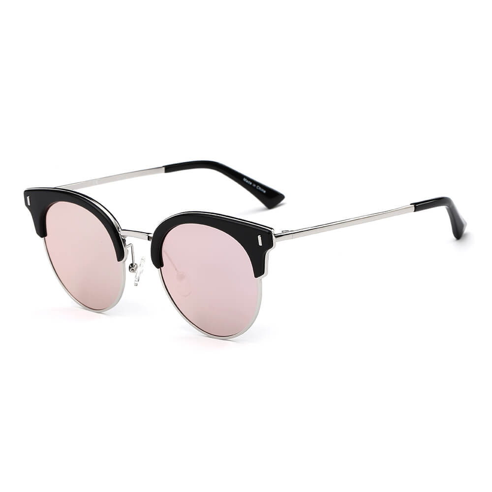 Biloxi - Women Half Frame Round Cat Eye Polarized Sunglasses
