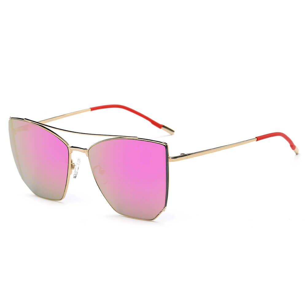 DORSET | CA06 - Oversize Polygon Mirrored Lens Cat Eye Sunglasses - Cramilo Eyewear - Stylish Trendy Affordable Sunglasses Clear Glasses Eye Wear Fashion