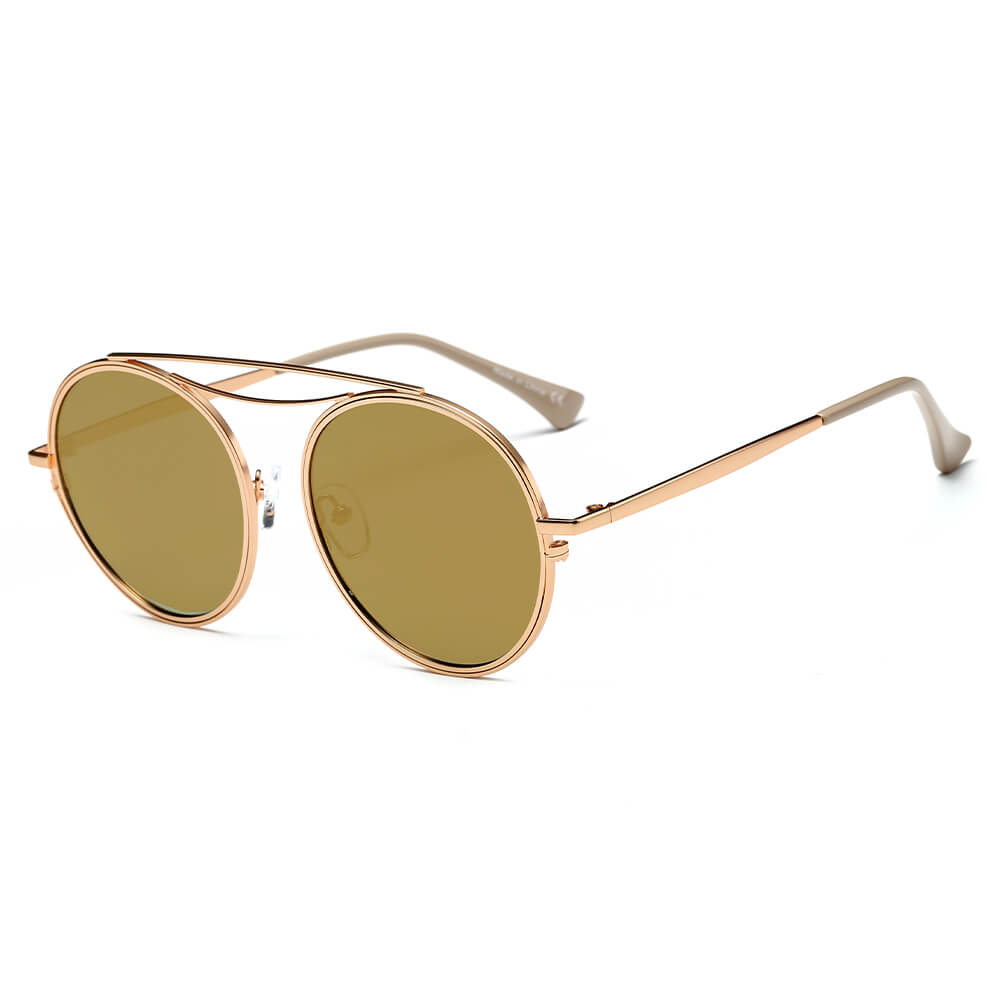 FAIRFAX | CA10 - Polarized Circle Round Brow-Bar Fashion Sunglasses - Cramilo Eyewear - Stylish Trendy Affordable Sunglasses Clear Glasses Eye Wear Fashion