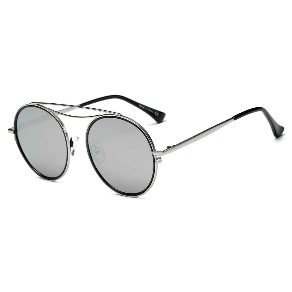 FAIRFAX | CA10 - Polarized Circle Round Brow-Bar Fashion Sunglasses - Cramilo Eyewear - Stylish Trendy Affordable Sunglasses Clear Glasses Eye Wear Fashion