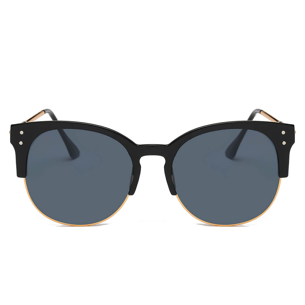 ABANDA | D68 - Round Mirrored Flat Lens Half Frame Sunglasses Circle - Cramilo Eyewear - Stylish Trendy Affordable Sunglasses Clear Glasses Eye Wear Fashion