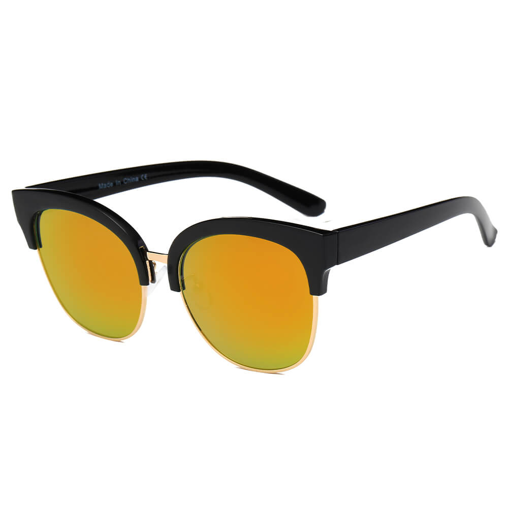 JENISON | D67 - Flat Mirrored Lens Clubmaster Horned Rim Sunglasses - Cramilo Eyewear - Stylish Trendy Affordable Sunglasses Clear Glasses Eye Wear Fashion