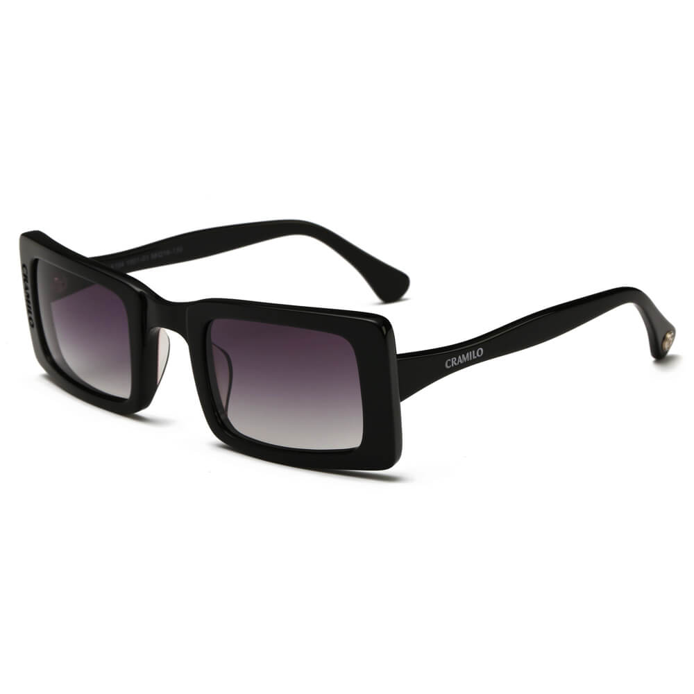Dayton | Unique Futuristic unisex Postmodern Rectangle Square Sunglasses Full Black Frame - Purple Smoke Lens