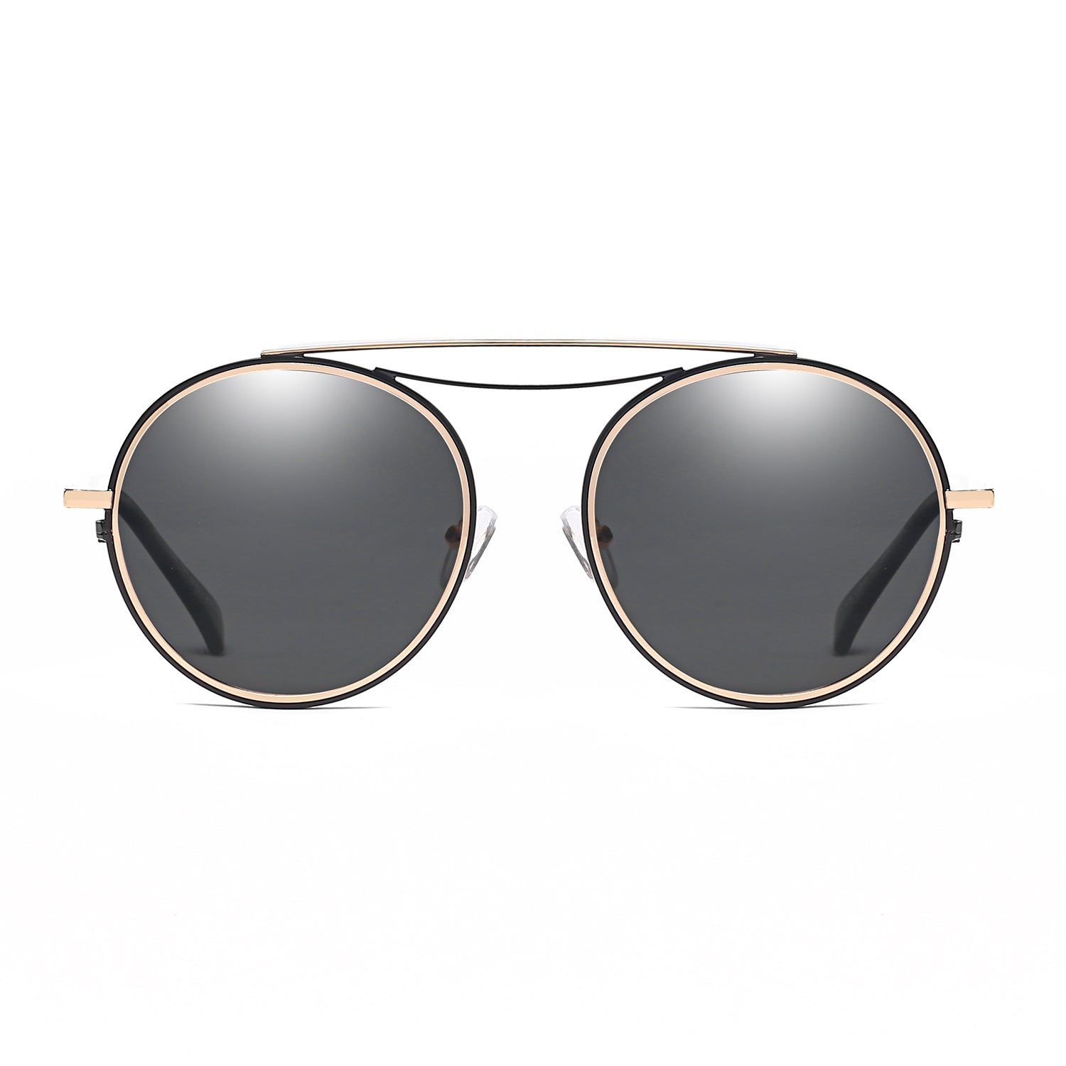 Fairfax | Polarized Circle Round Brow-Bar Fashion Sunglasses Silver - Icy Blue