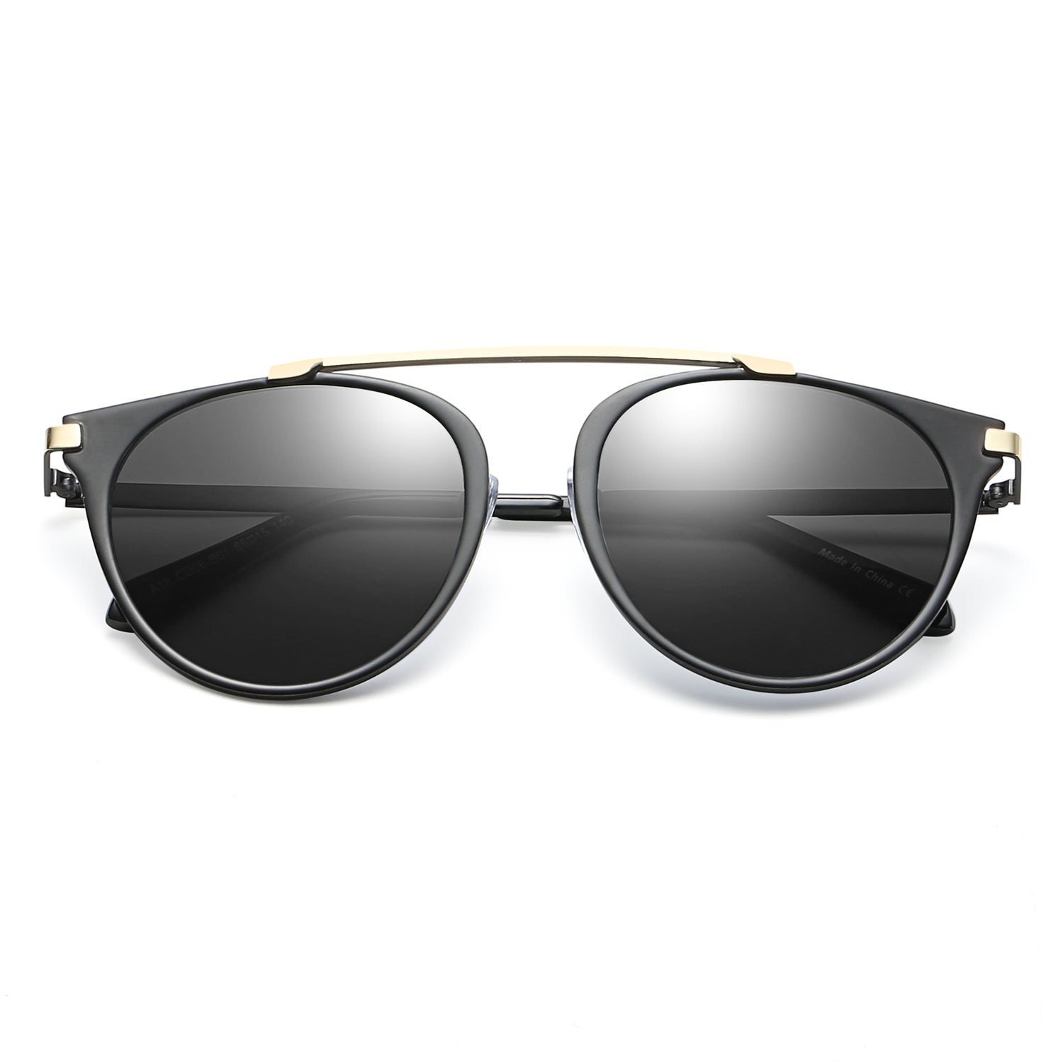 rims and goggles FRISCO | Modern Horn Rimmed Metal Frame Round Sunglasses Gold - Gray