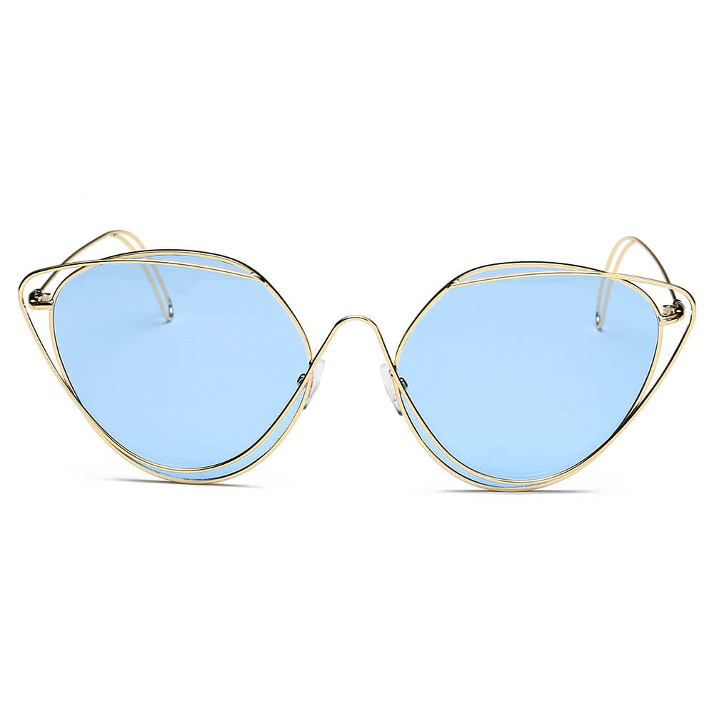 Lisle | Women Fashion Round Wire Art Cat Eye Sunglasses Blue