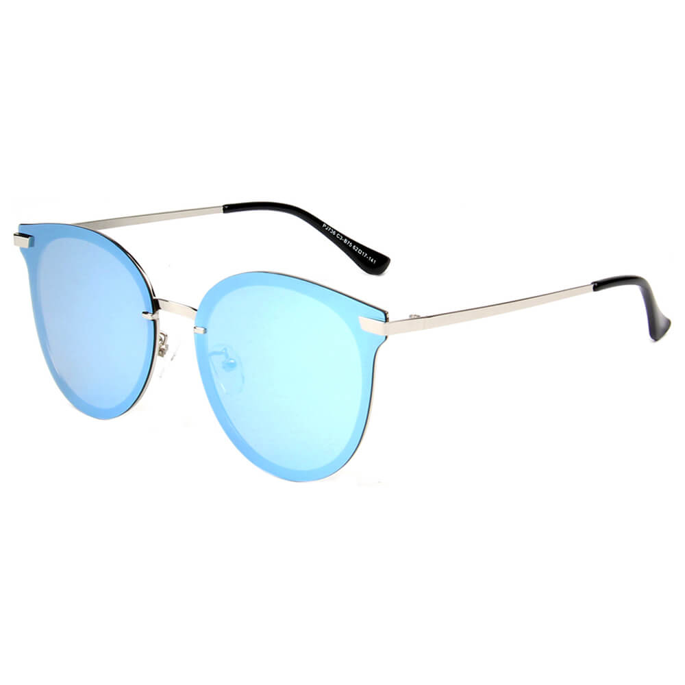HORNACHUELOS | Women Round Flat Cat Eye Polarized Lens Sunglasses Blue