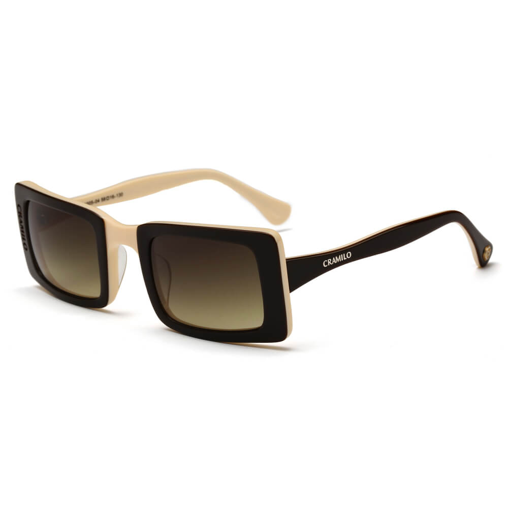 Dayton | Unique Futuristic Unisex Postmodern Rectangle Square Sunglasses Vanilla/Black Frame - Khaki Smoke Lens