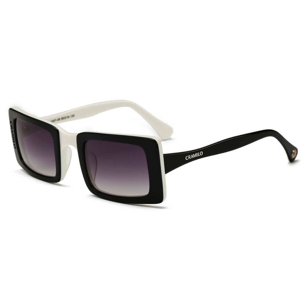 Dayton | Unique Futuristic Unisex Postmodern Rectangle Square Sunglasses White/Black Frame - Purple Smoke Lens