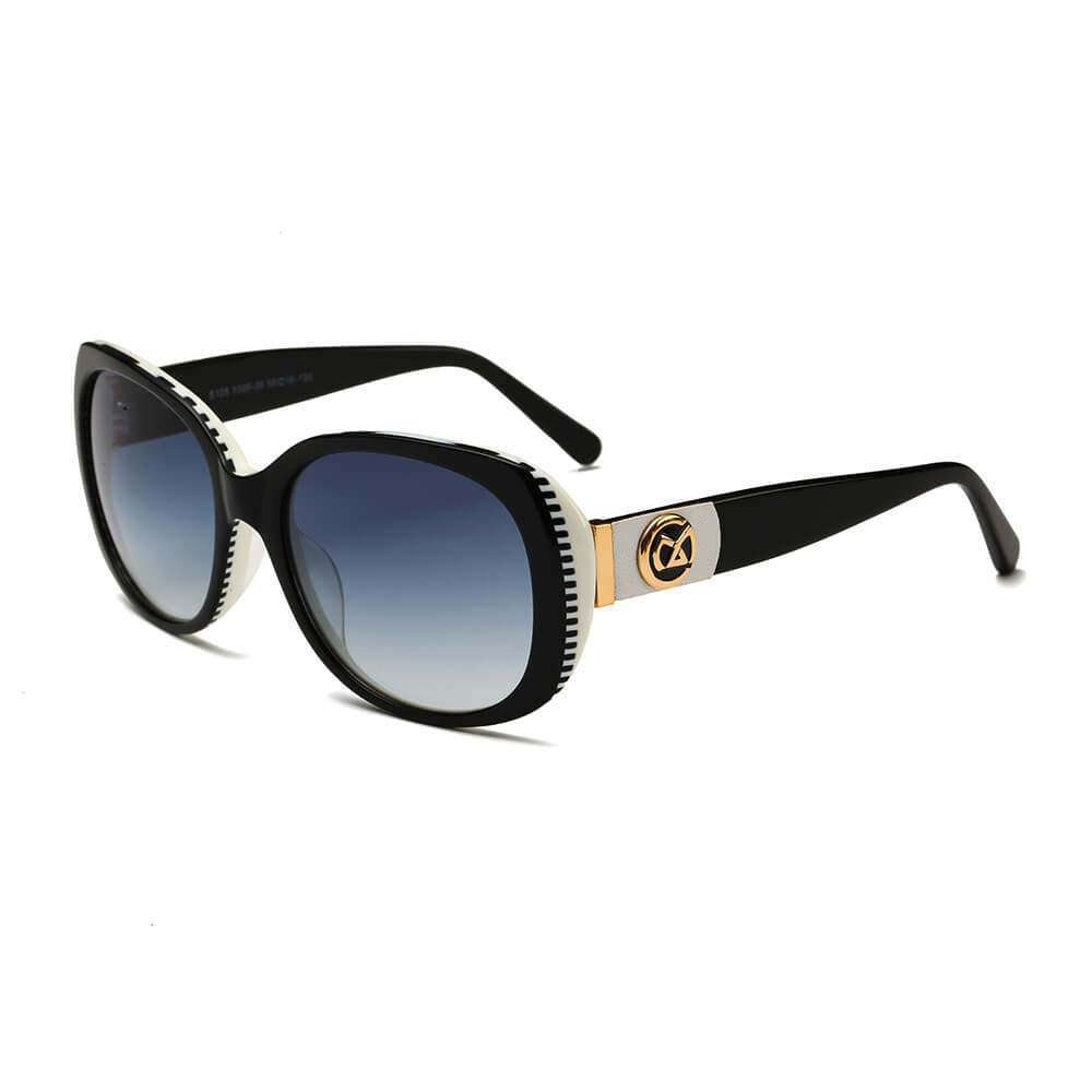 Danville | Women Intricate Classic Retro Butterfly Sunglasses Black Frame w/ White Rims - Blue Smoke Lens