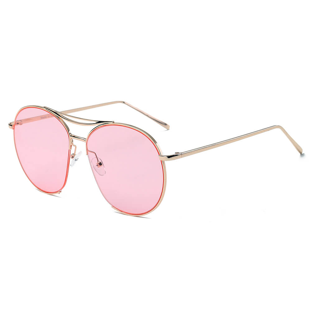 LOUDON | S2036 - Oversize Tinted Lens Round Aviator Sunglasses - Cramilo Eyewear - Stylish Trendy Affordable Sunglasses Clear Glasses Eye Wear Fashion