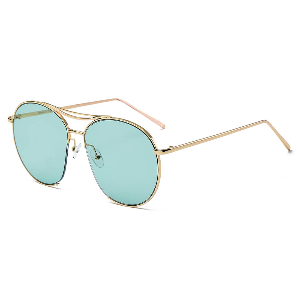 LOUDON | S2036 - Oversize Tinted Lens Round Aviator Sunglasses - Cramilo Eyewear - Stylish Trendy Affordable Sunglasses Clear Glasses Eye Wear Fashion