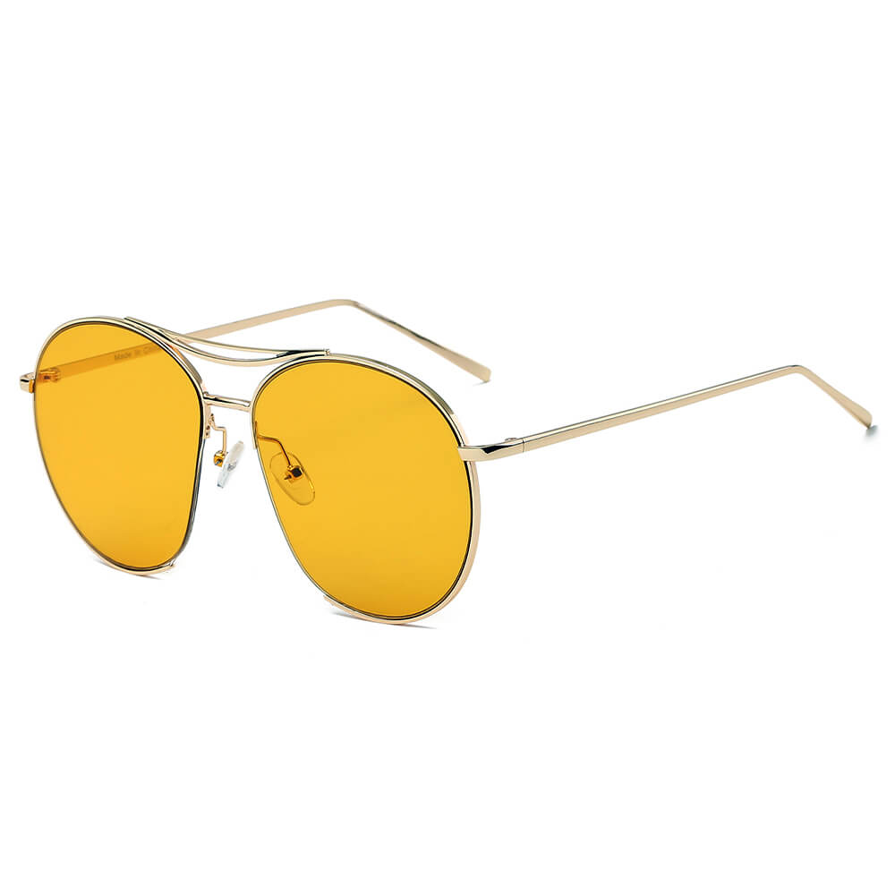 LOUDON | S2036 - Oversize Tinted Lens Round Aviator Sunglasses - Cramilo Eyewear - Stylish Trendy Affordable Sunglasses Clear Glasses Eye Wear Fashion