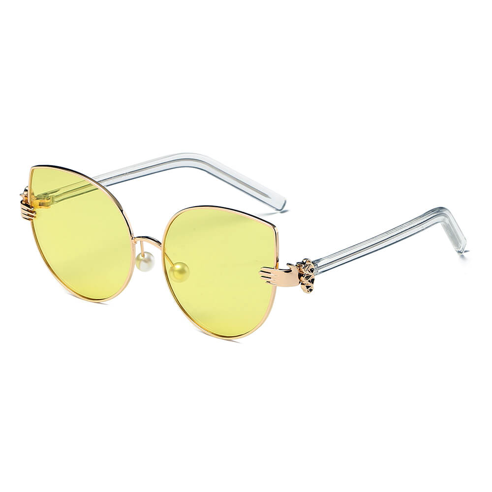 Centralia | Women Metal Frame Cat Eye Hands Classic Sunglasses Yellow