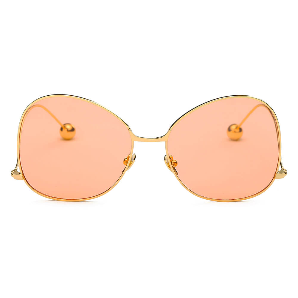 Eugene | Women's Trendy Oversized Pantone Lens Sunglasses Silver - Tan to Blue Gradient