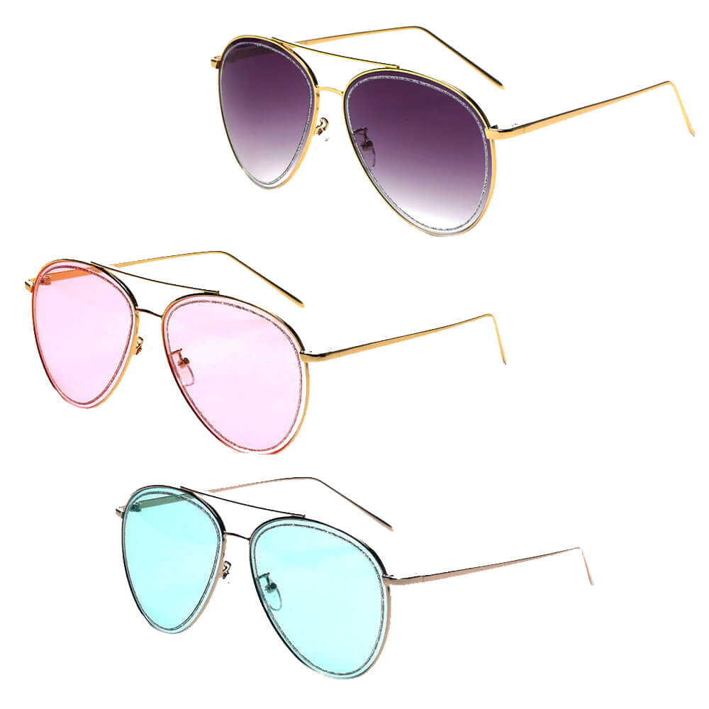 NAMPA | S3017 - Women Glitter Rimmed Fashion Aviator Sunglasses - Cramilo Eyewear - Stylish Trendy Affordable Sunglasses Clear Glasses Eye Wear Fashion